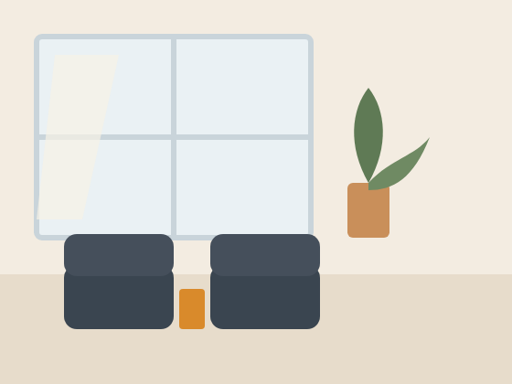 The studio: manicure chairs along a bright window with plants